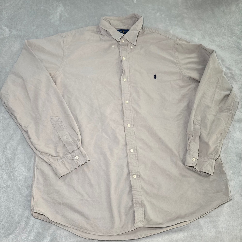 Ralph Lauren Mens XXL Classic Fit Button Down Shirt Tan Khaki Long Sleeve Cotton